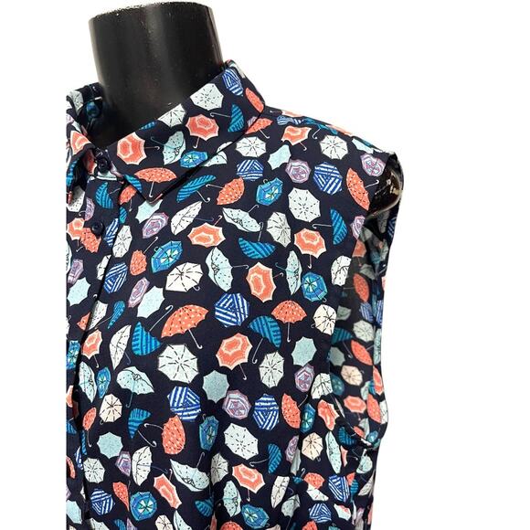 Large Talbots Button Up Collared Sleeveless Umbrella Patterned Shirt - Picture 4 of 12